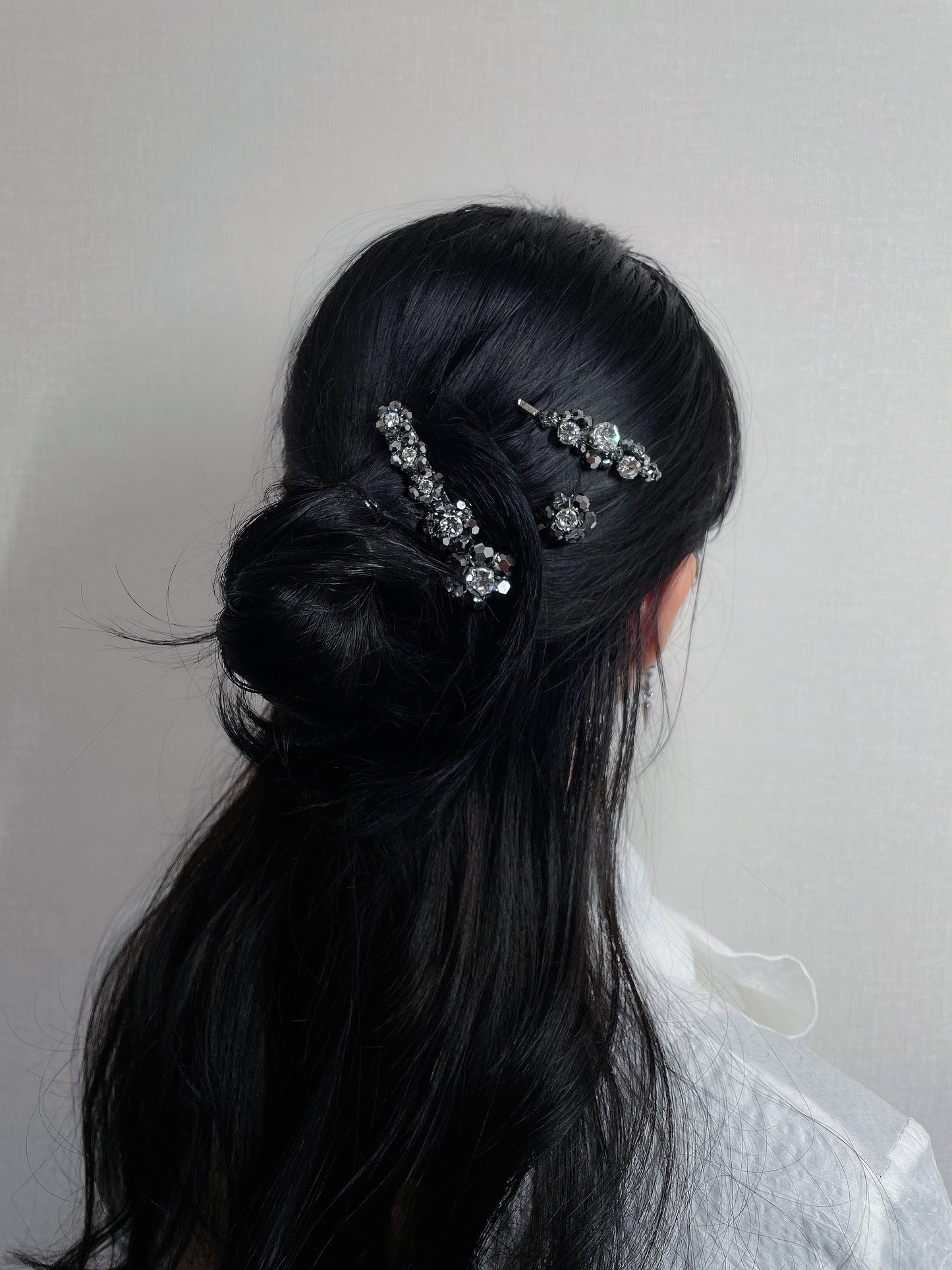 flower crystal hairpin (silver)