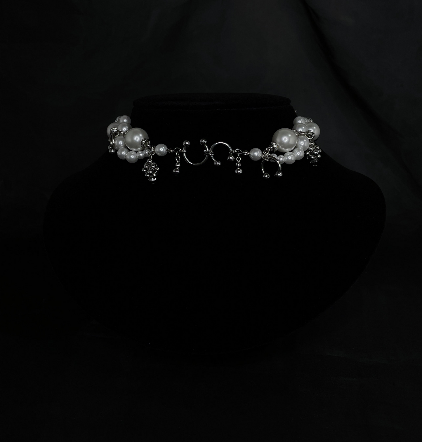 wave choker / necklace ( silver × white )