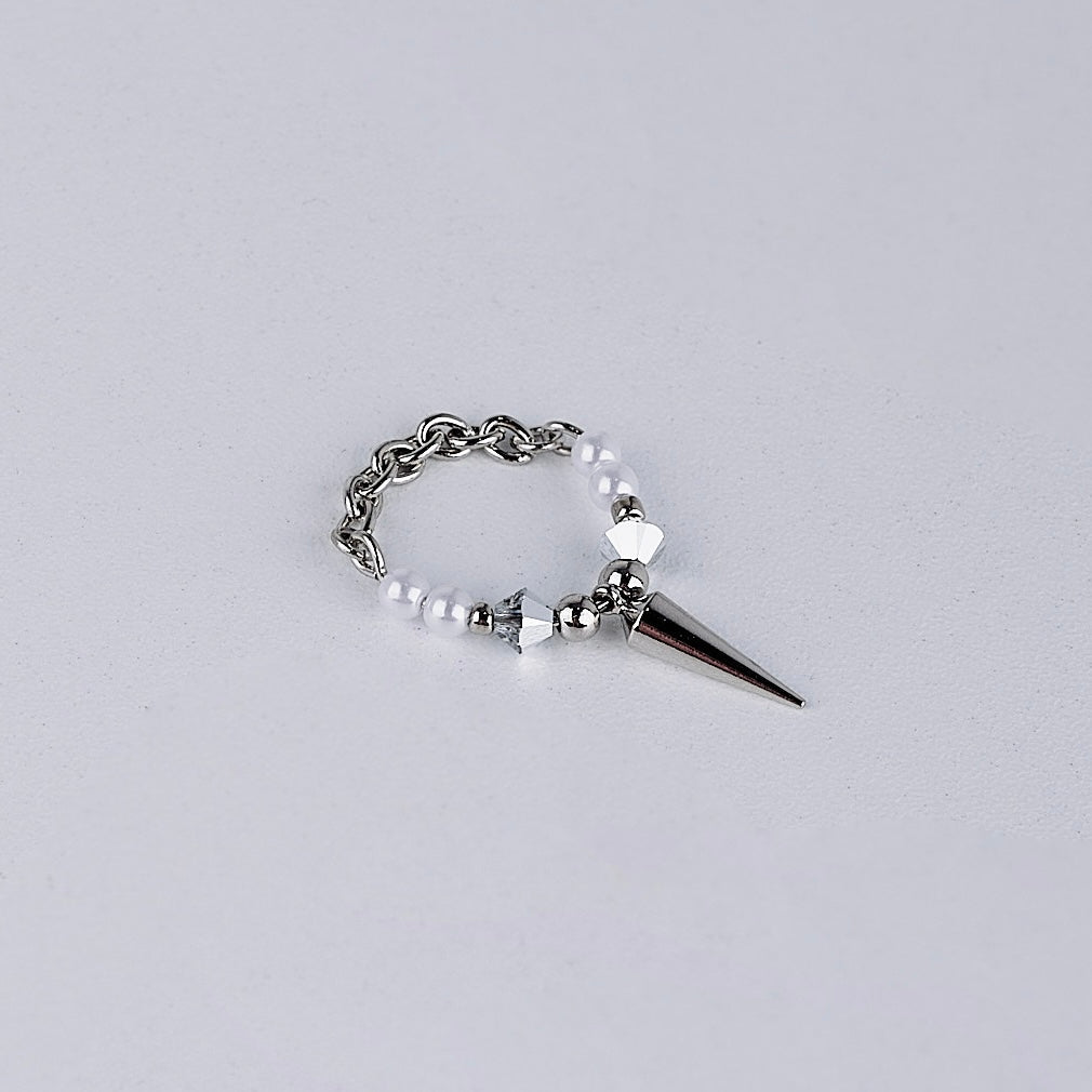 studs pearl ring (silver & white)