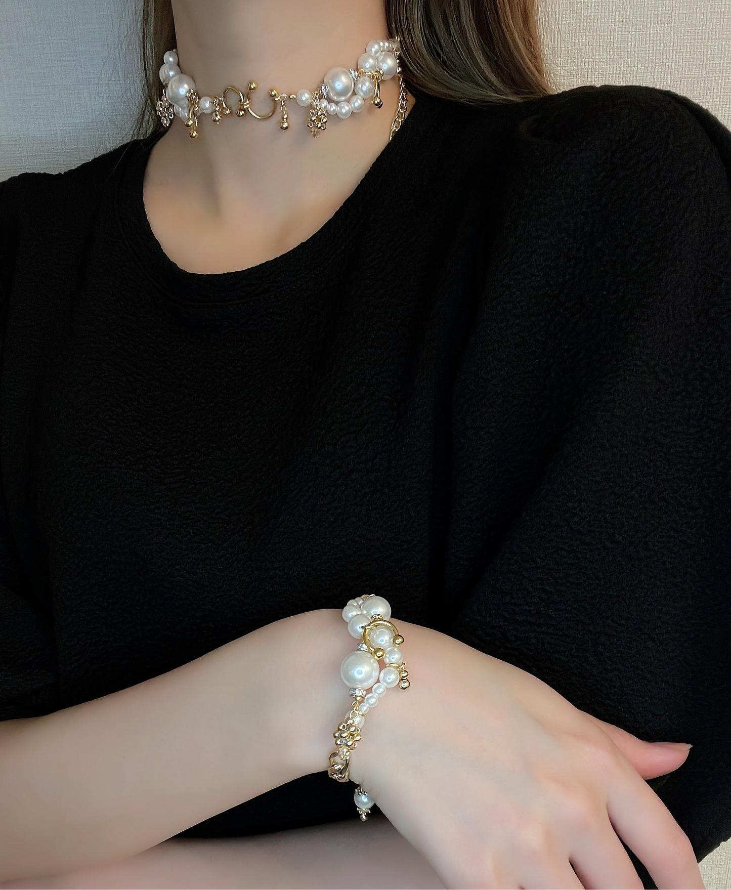 lulu wave choker / necklace ( gold × white )
