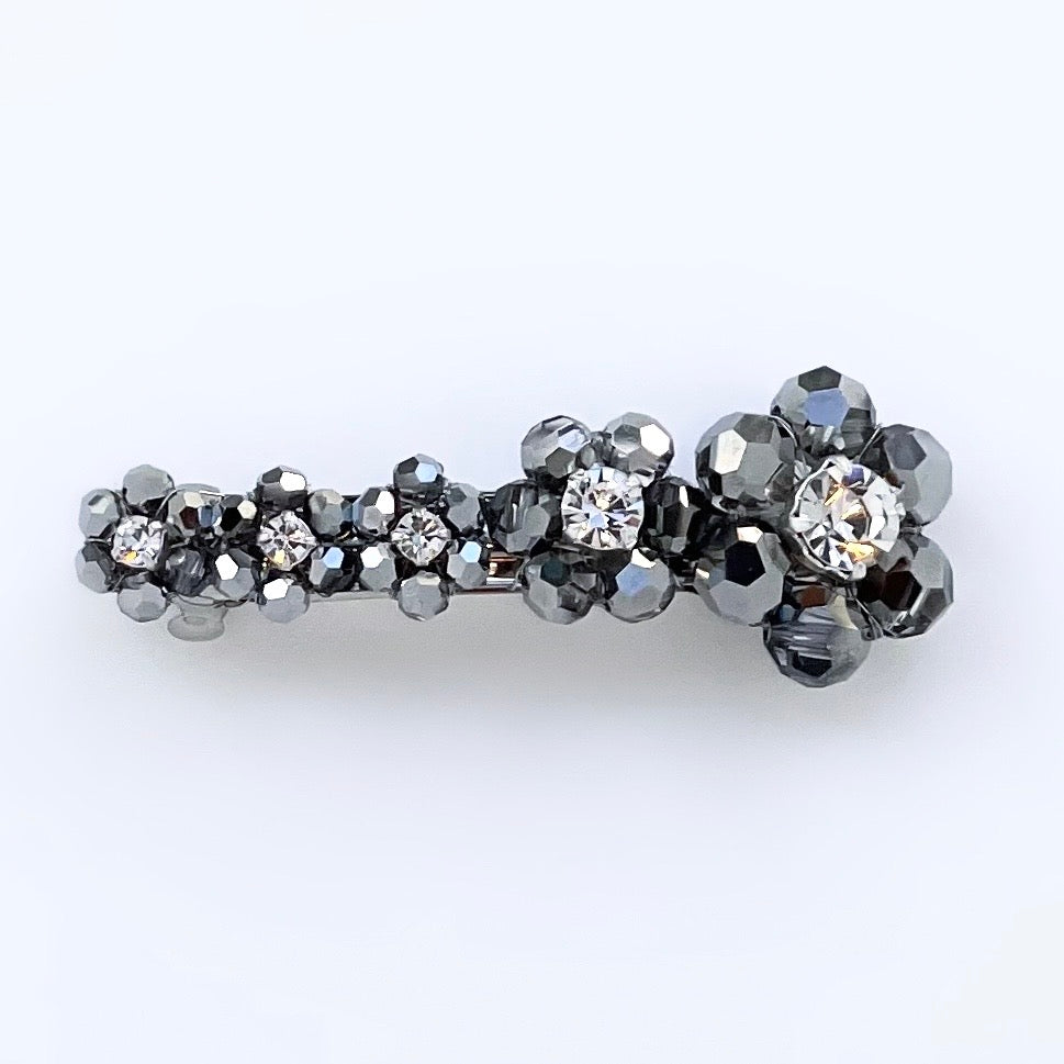 flower crystal barrette (dark silver)
