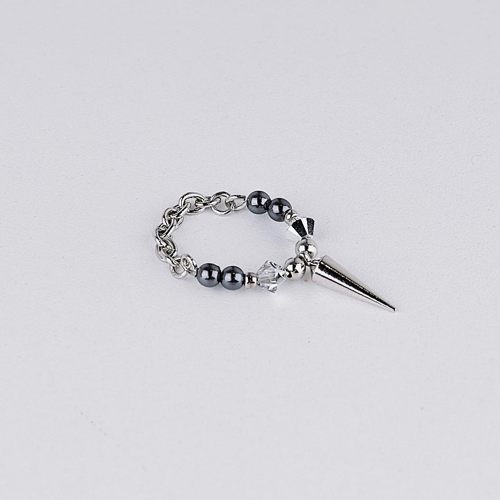 studs pearl ring (silver & black)
