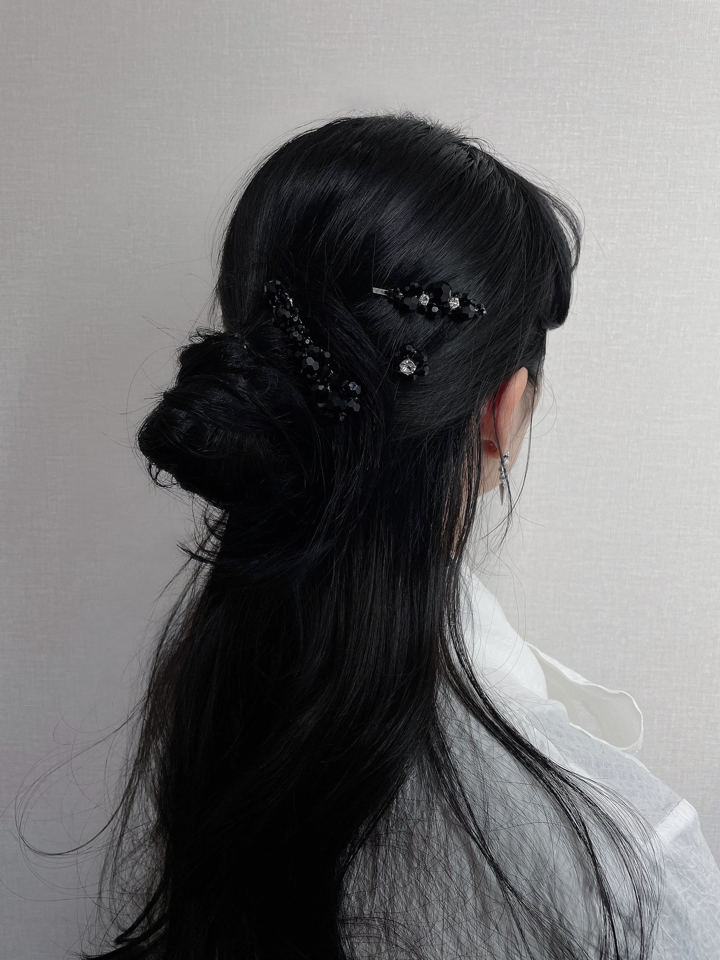 flower crystal hairpin (black)