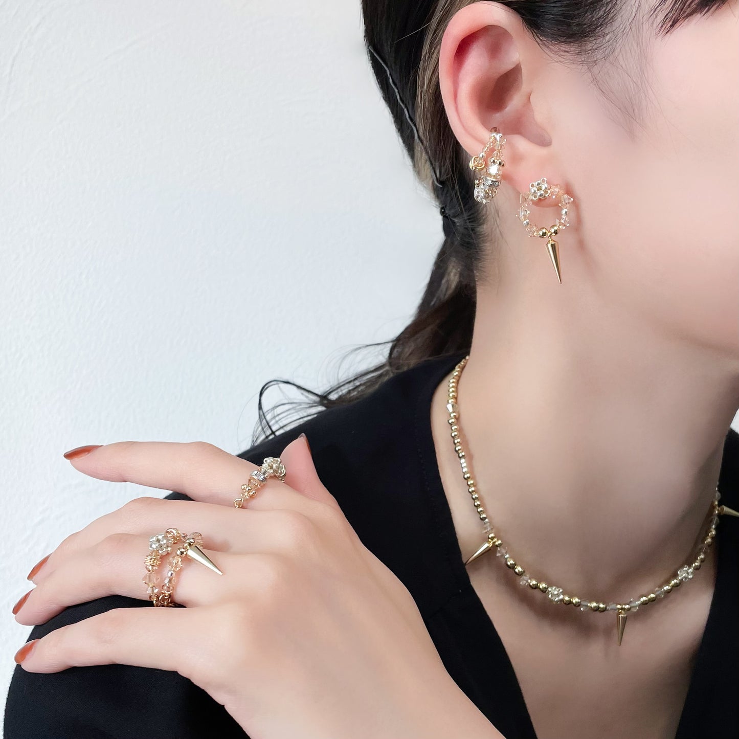 studs crystal ring (gold)
