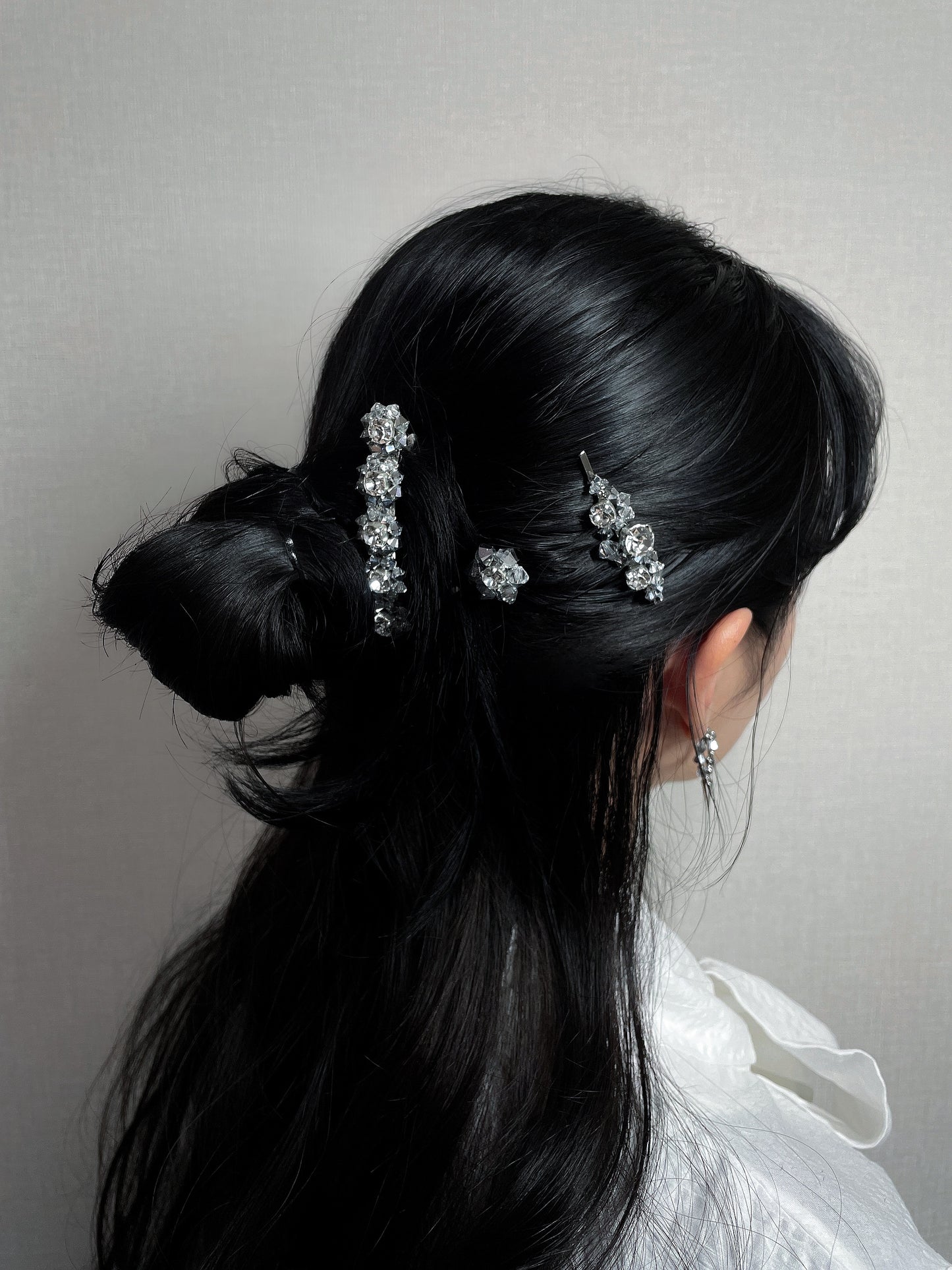 flower crystal hairpin (silver)