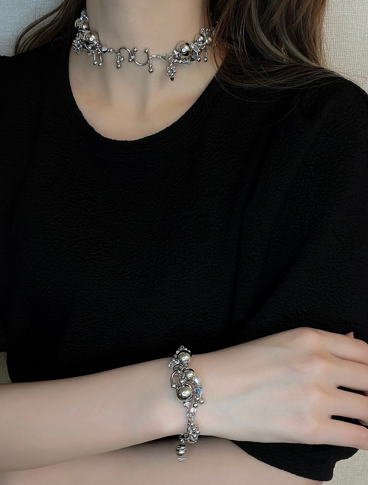 wave choker / necklace ( silver )