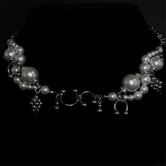 wave choker / necklace ( silver × white )
