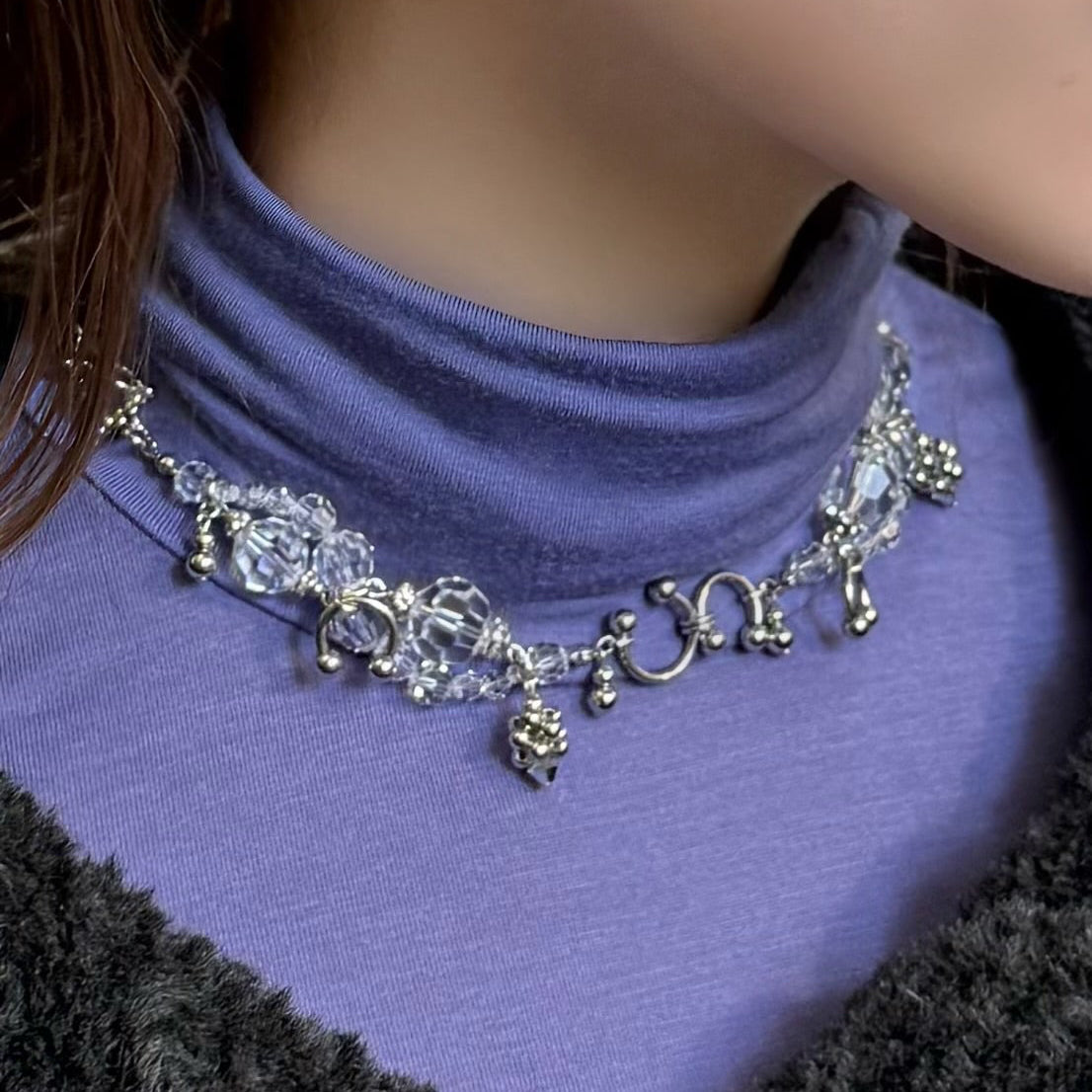 lulu wave choker / necklace (silver × clear)