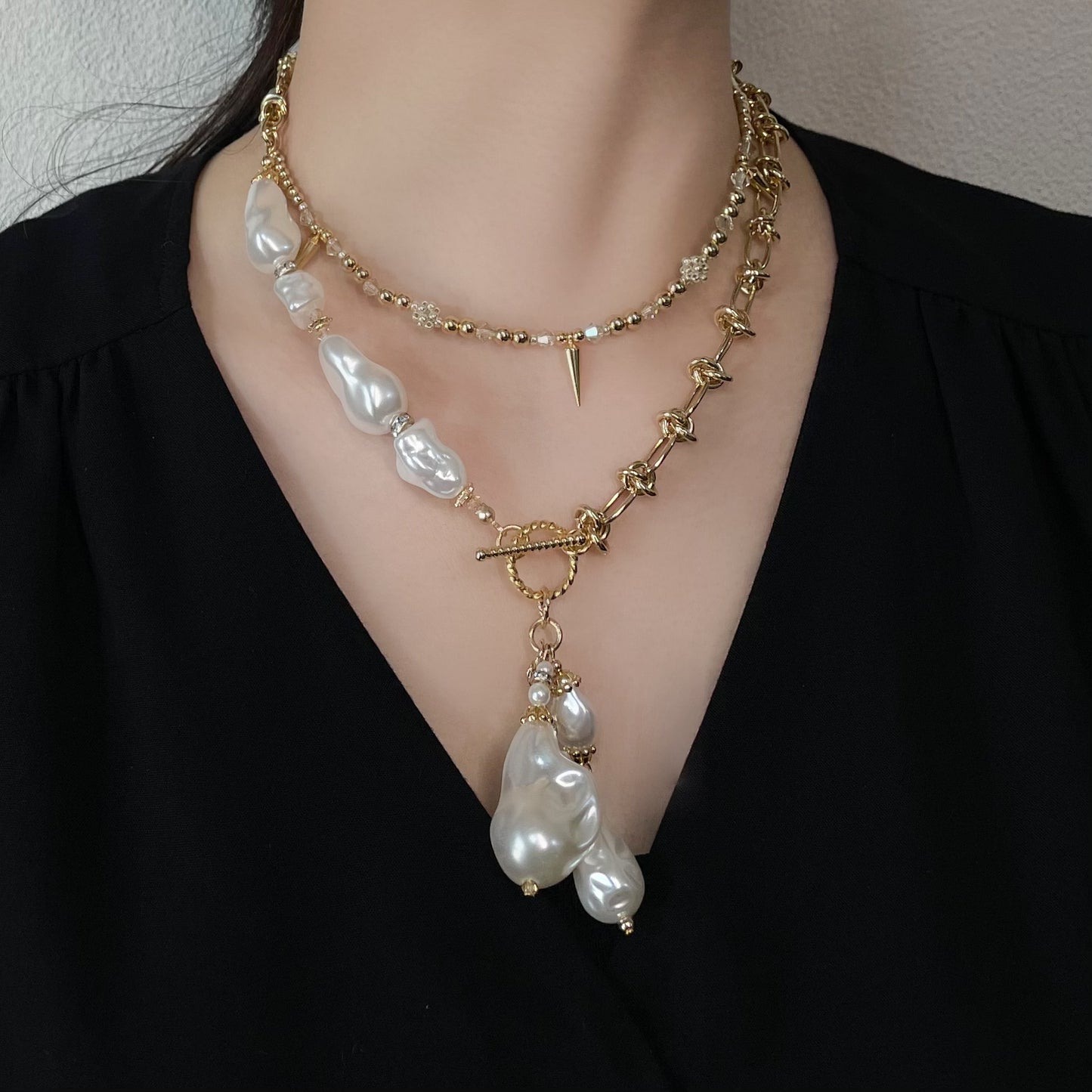 baroque pearl × gold chain necklace