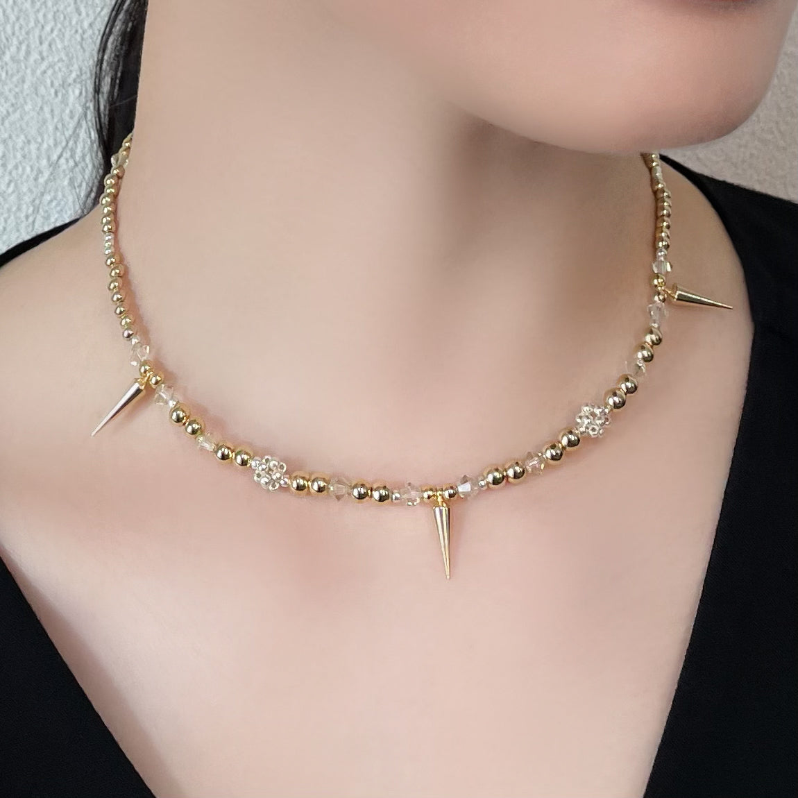 studs crystal necklace (gold)