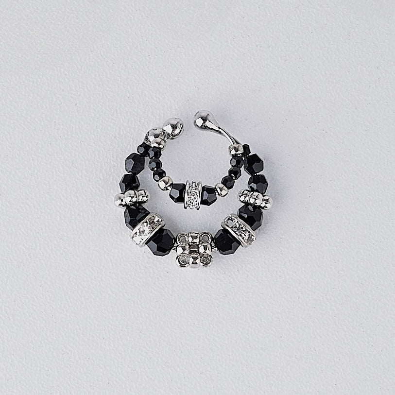 crystal double ear cuff (silver×black)