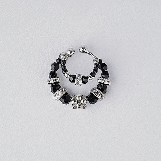 crystal double ear cuff (silver×black)