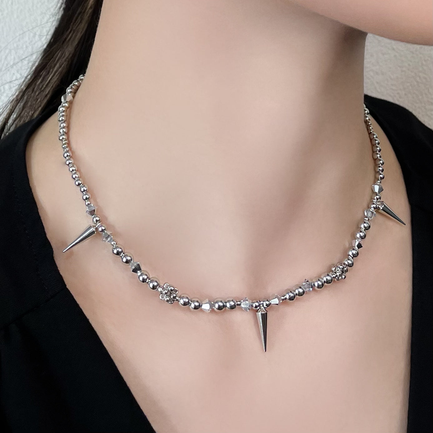 studs crystal necklace (silver)