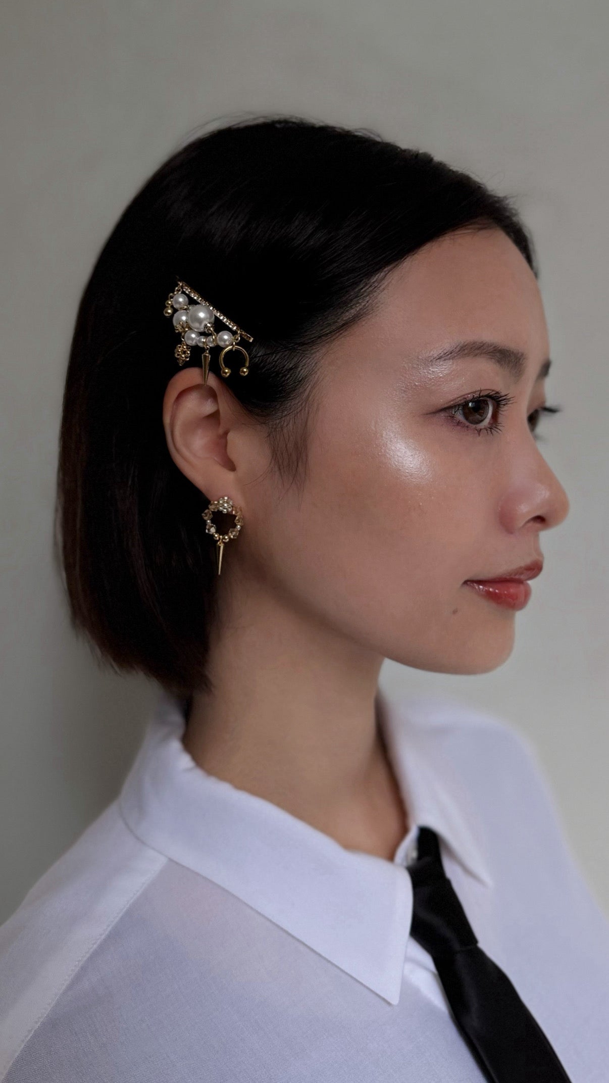 lulu spike wave hair clip (white×gold)