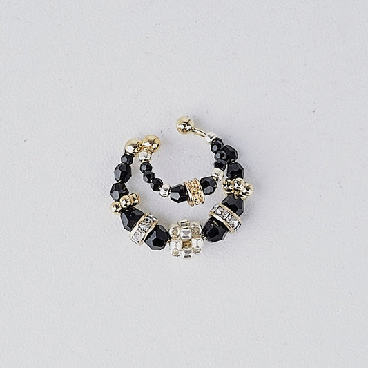 crystal double ear cuff (gold×black)