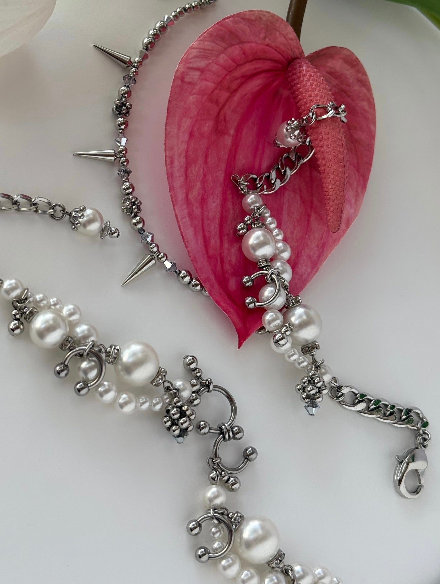 lulu wave bracelet ( silver × white )